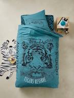 Conjunto capa de edredon + fronha de almofada, Tiger AZUL MEDIO LISO COM MOTIVO 