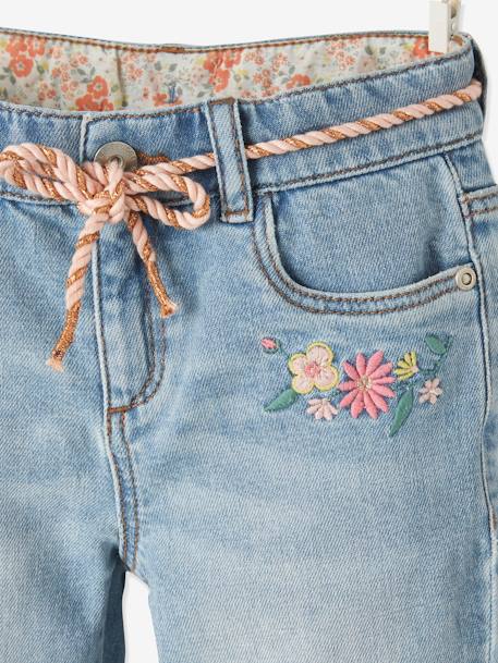 Bermudas de ganga com flores bordadas, para menina AZUL MEDIO DESBOTADO 