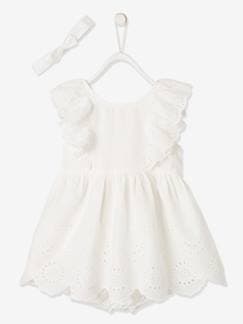 Bebé 0-36 meses-Conjunto de cerimónia para bebé: vestido, calções bloomers e fita do cabelo