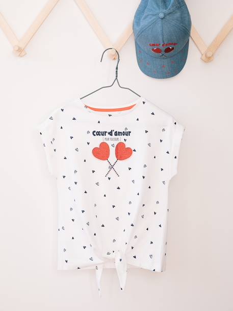 T-shirt com corações e detalhe irisado, para menina BRANCO CLARO ESTAMPADO 