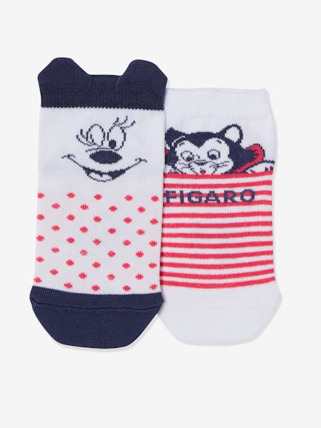 Lote de 2 pares de meias Minnie e Figaro® da Disney® BRANCO CLARO LISO 