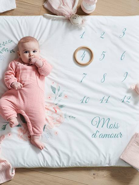 Tapete cenário para fotografias de bebé, Eau de Rose BRANCO CLARO LISO COM MOTIVO 