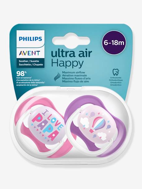 Lote de 2 chupetas Ultra air animals 2ª idade, da Philips AVENT BRANCO ESCURO LISO COM MOTIVO 