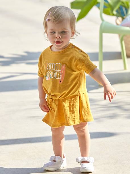 Vestido 2 em 1 com nó, para bebé AMARELO ESCURO LISO COM MOTIVO 