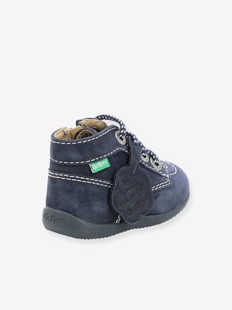 Botinhas em pele, para bebé menino, Bonzip 2 KICKERS®, primeiros passos AZUL ESCURO LISO 