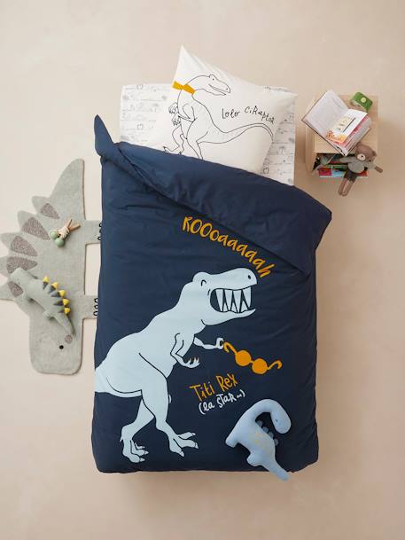 Conjunto de cama, para criança Magicouette®, Dinossauros AZUL ESCURO LISO COM MOTIVO 