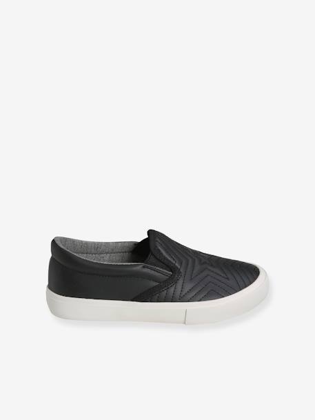 Ténis slip-on com estrelas bordadas, para menina PRETO ESCURO LISO 