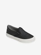 Ténis slip-on com estrelas bordadas, para menina PRETO ESCURO LISO 