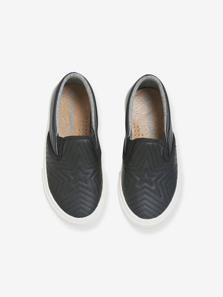 Ténis slip-on com estrelas bordadas, para menina PRETO ESCURO LISO 