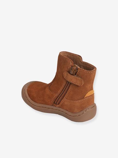 Botas em pele suave, especial gatinhar, para bebé menina CASTANHO MEDIO LISO 