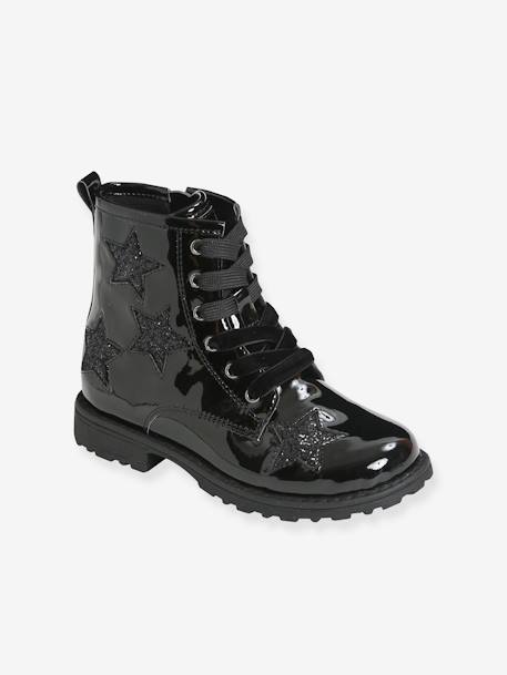 Botas com atacadores, para menina PRETO ESCURO LISO COM MOTIVO 