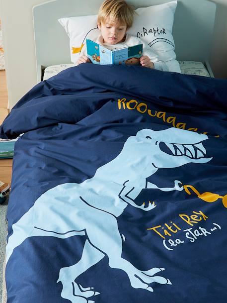 Conjunto de cama, para criança Magicouette®, Dinossauros AZUL ESCURO LISO COM MOTIVO 