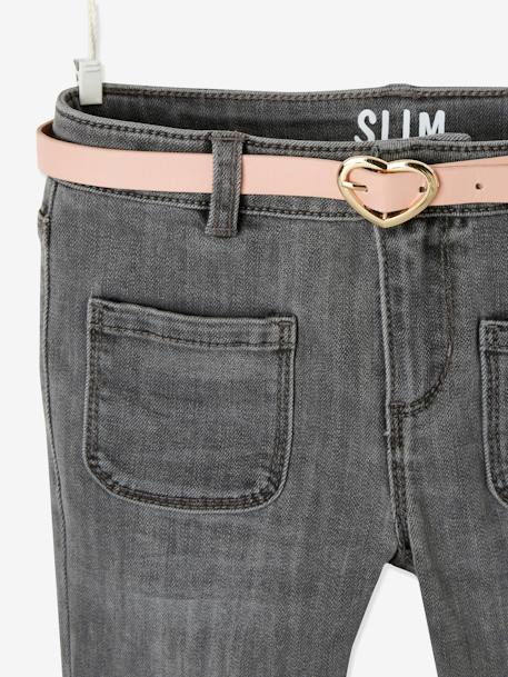 Jeans indestrutíveis com cinto fantasia, para menina CINZENTO CLARO DESBOTADO+stone 