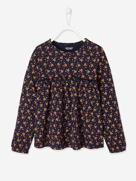 Blusa às flores, para menina AZUL ESCURO ESTAMPADO 