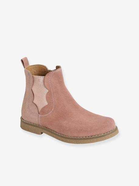 Botas em pele, com fecho e elástico, para menina BEGE MEDIO METALIZADO+castanho+ROSA MEDIO LISO COM MOTIVO 