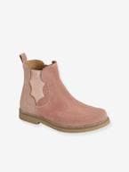 Botas em pele, com fecho e elástico, para menina BEGE MEDIO METALIZADO+castanho+preto+ROSA MEDIO LISO COM MOTIVO 