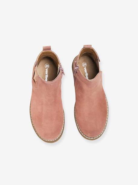 Botas em pele, com fecho e elástico, para menina BEGE MEDIO METALIZADO+castanho+ROSA MEDIO LISO COM MOTIVO 