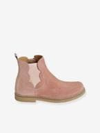 Botas em pele, com fecho e elástico, para menina BEGE MEDIO METALIZADO+castanho+preto+ROSA MEDIO LISO COM MOTIVO 