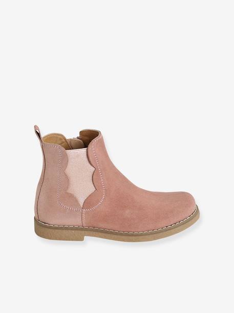 Botas em pele, com fecho e elástico, para menina BEGE MEDIO METALIZADO+castanho+preto+ROSA MEDIO LISO COM MOTIVO 