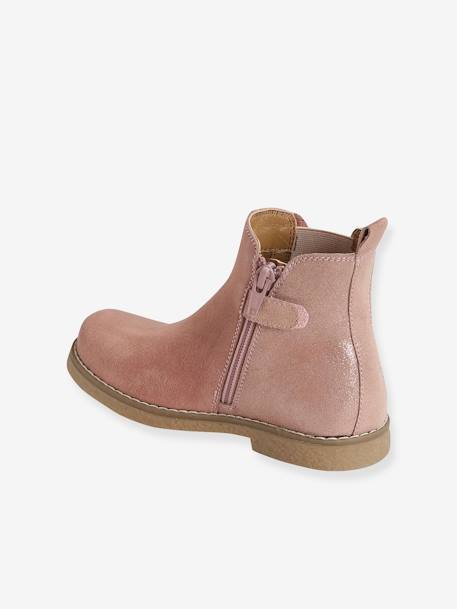 Botas em pele, com fecho e elástico, para menina BEGE MEDIO METALIZADO+castanho+ROSA MEDIO LISO COM MOTIVO 