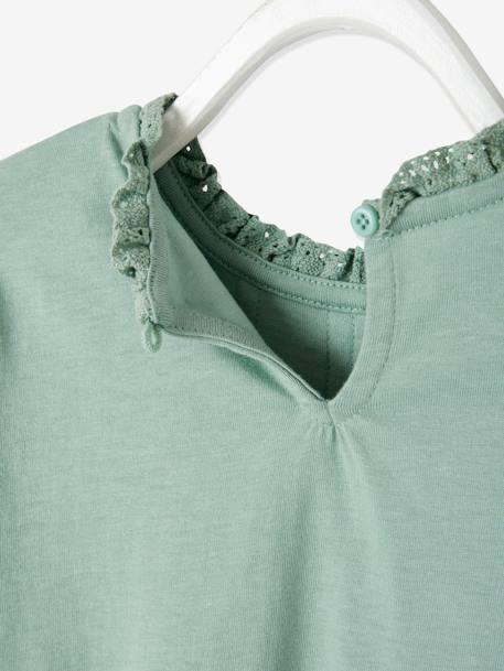 Blusa com detalhes em macramé, para menina AZUL ESCURO LISO+VERDE CLARO LISO 