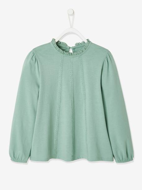 Blusa com detalhes em macramé, para menina AZUL ESCURO LISO+VERDE CLARO LISO 