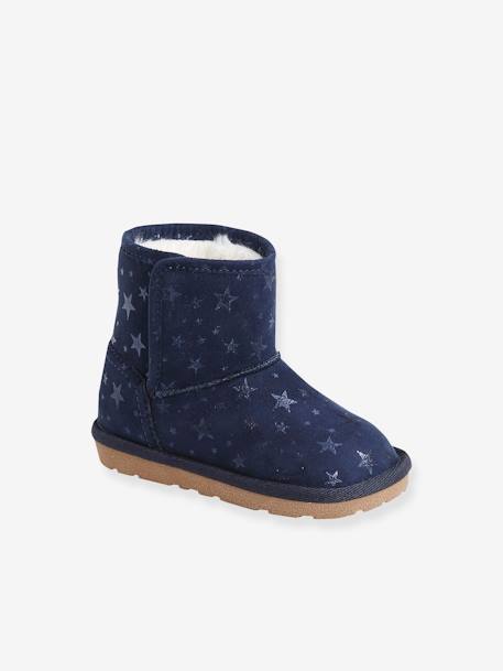 Botas com forro em pelo, para bebé menina AZUL ESCURO ESTAMPADO+BEGE MEDIO LISO COM MOTIVO 