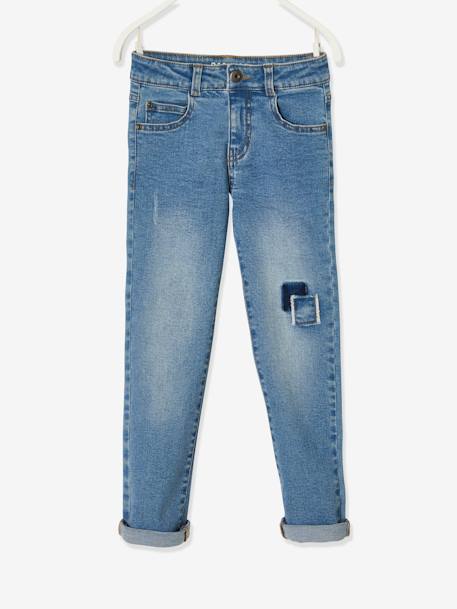 Jeans modelo efeito usado, para menino AZUL ESCURO DESBOTADO 