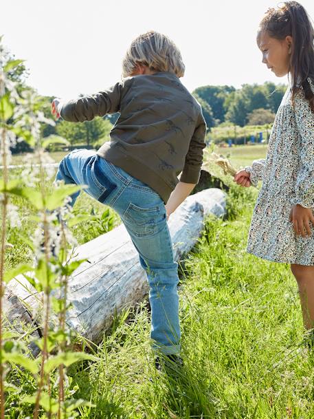 Jeans modelo efeito usado, para menino AZUL ESCURO DESBOTADO 