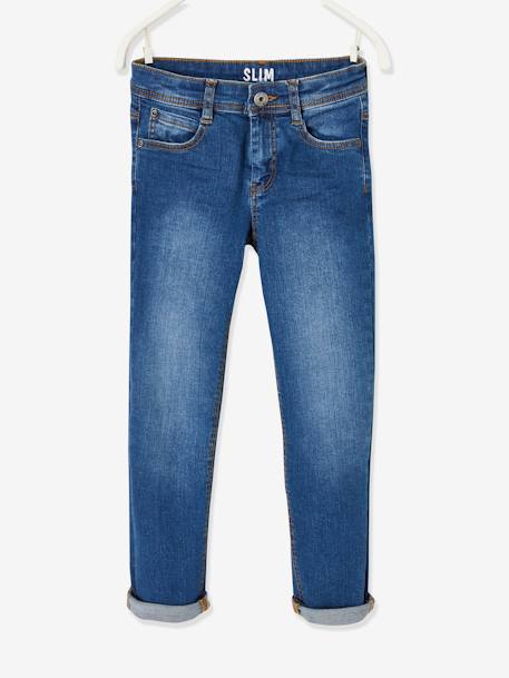 Jeans slim morfológicos 'waterless', medida das ancas LARGA, para menino AZUL ESCURO DESBOTADO+AZUL ESCURO LISO+CINZENTO ESCURO LISO COM MOTIV+double stone 