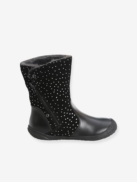 Botas em pele, para menina PRETO ESCURO LISO COM MOTIVO 