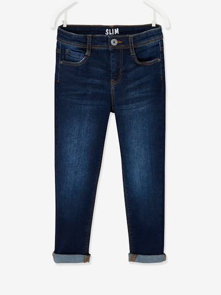 Jeans slim morfológicos 'waterless', medida das ancas ESTREITA, para menino AZUL ESCURO DESBOTADO+AZUL ESCURO LISO+CINZENTO ESCURO LISO COM MOTIV+double stone 