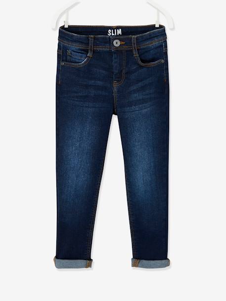 Jeans slim morfológicos 'waterless', medida das ancas MÉDIA, para menino AZUL ESCURO DESBOTADO+AZUL ESCURO LISO+CINZENTO ESCURO LISO COM MOTIV+double stone 