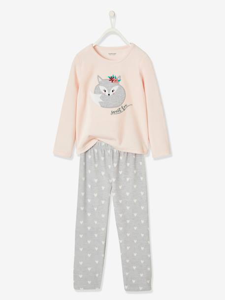 Pijama raposa, em veludo, para menina ROSA CLARO LISO COM MOTIVO 