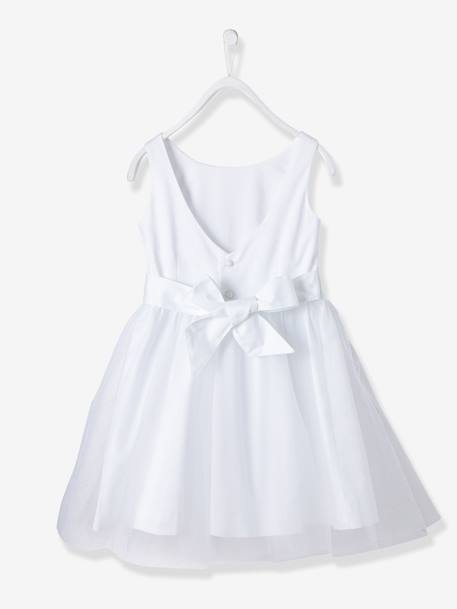 Vestido de cerimónia em cetim e tule, para menina AZUL CLARO LISO+Bege-rosado+Branco 