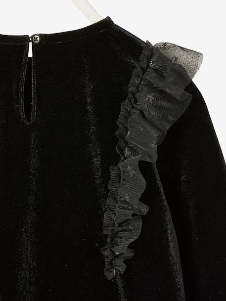 Vestido de cerimónia, em veludo, para menina PRETO ESCURO LISO 