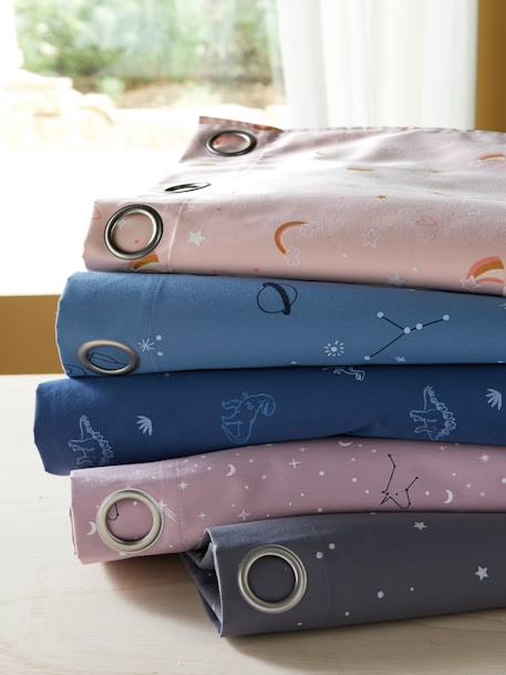 Cortinado opaco, com ilhós, fosforescente e estampado com planetas AZUL MEDIO ESTAMPADO 