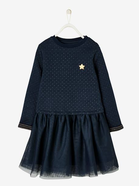 Vestido bimatéria, especial natal, para menina AZUL ESCURO LISO+verde+VERMELHO ESCURO LISO 