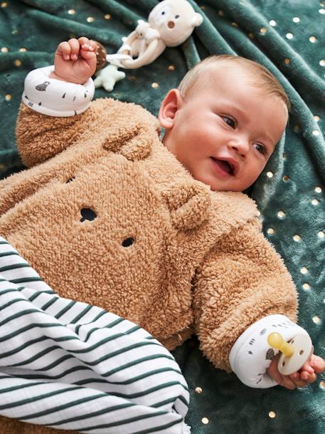 Saco de bebé com mangas amovíveis, Urso Green Forest BEGE MEDIO LISO+cru+verde-salva 