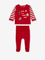 Pijama de 2 peças em veludo, especial Natal, para bebé VERMELHO ESCURO LISO COM MOTIV 