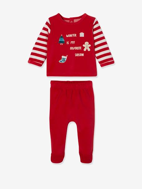 Pijama de 2 peças em veludo, especial Natal, para bebé VERMELHO ESCURO LISO COM MOTIV 