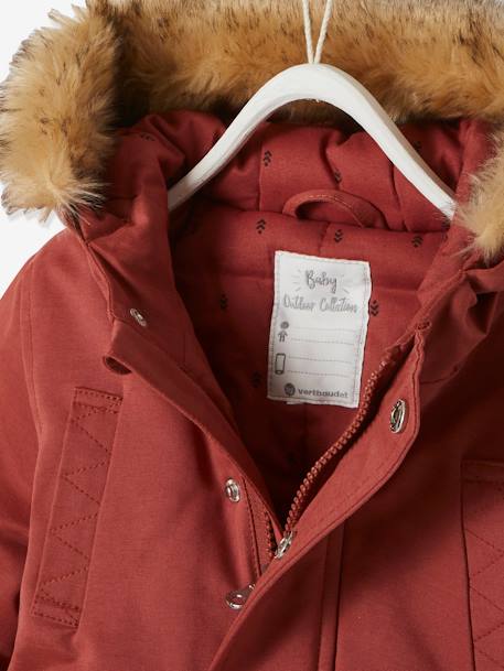 Parka com capuz, para bebé menina VERMELHO MEDIO LISO 