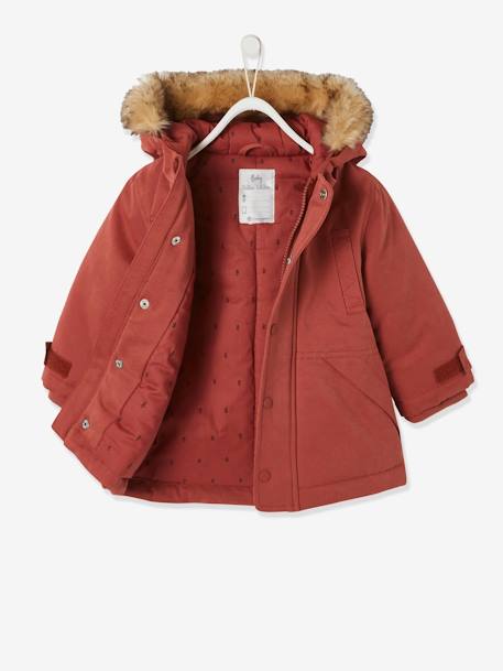 Parka com capuz, para bebé menina VERMELHO MEDIO LISO 