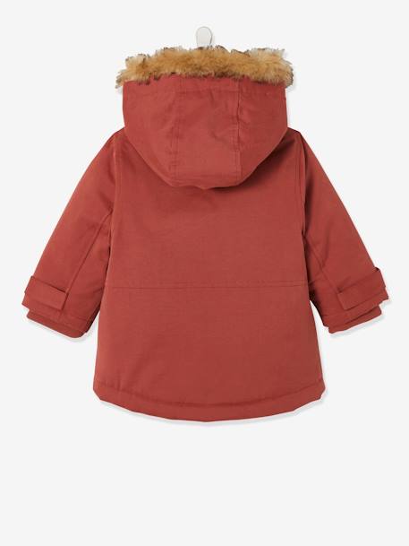 Parka com capuz, para bebé menina VERMELHO MEDIO LISO 