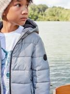 Blusão com capuz e forro polar, efeito refletor, enchimento com fibras recicladas, para menino CINZENTO MEDIO LISO COM MOTIVO 
