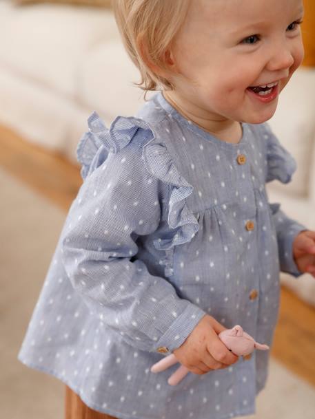 Blusa com folhos, para bebé menina AZUL ESCURO AS RISCAS 