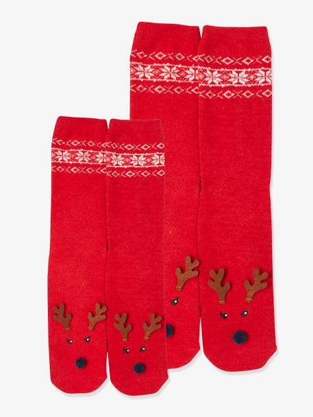 Pack de meias de Natal para criança + adulto, Oeko Tex® VERMELHO ESCURO ESTAMPADO 