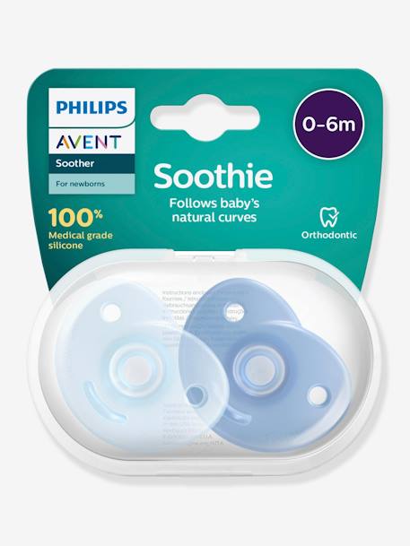 Lote de 2 chupetas para recém-nascido, Philips AVENT Soothie Coeur AZUL CLARO LISO+ROSA CLARO LISO 