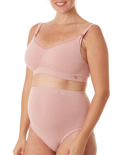 Cuecas de cintura subida para grávida, sem costuras, Organic da CACHE COEUR BRANCO CLARO LISO+ROSA CLARO LISO 