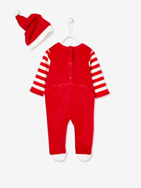 Conjunto presente de Natal para bebé: pijama em veludo + gorro VERMELHO ESCURO LISO COM MOTIV 